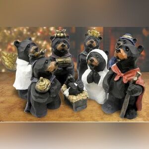 Slifka Sales Black Bear Sculpted Figurines Christmas Nativity Set - Eight Pieces